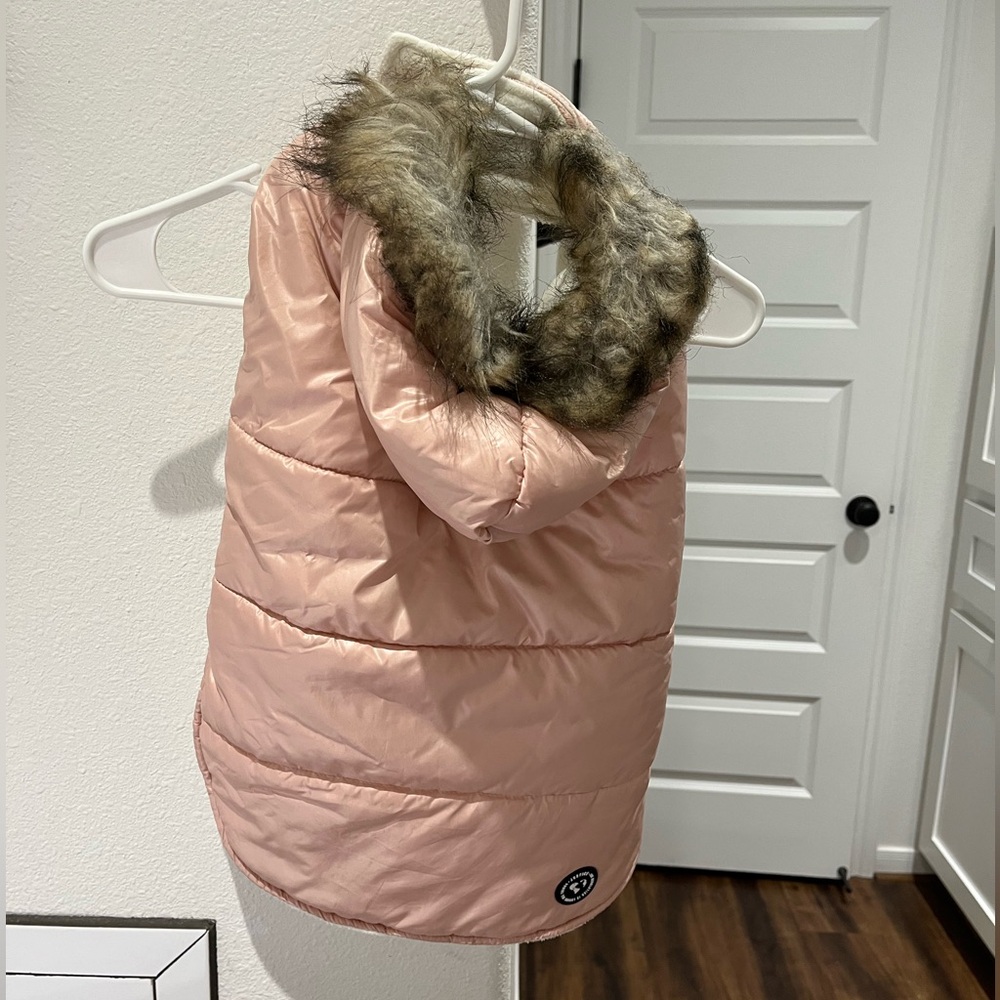 Pink and White Dog Jacket with fur